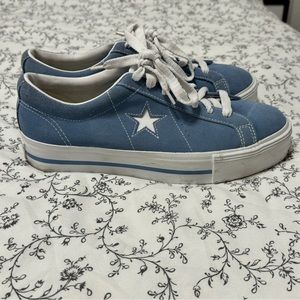 light blue one star suede converse shoes